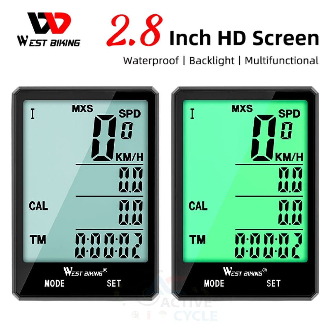 WEST BIKING Waterproof Bicycle Computer – 2.8" Large Screen, Wireless & Wired, Speedometer Odometer Stopwatch for Cycling