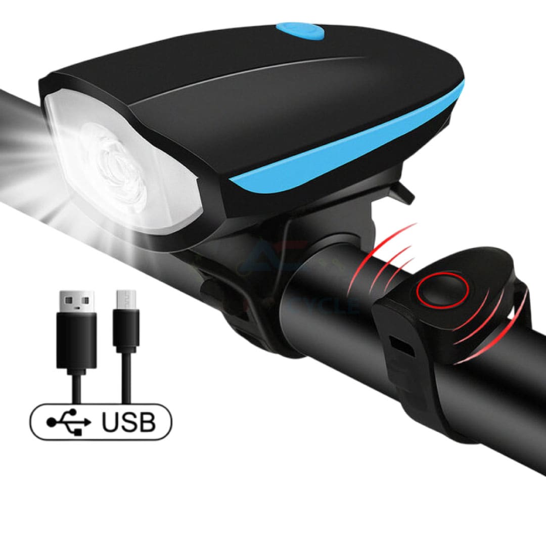 Bicycle Front Light with 120dB Electric Horn – Waterproof, USB Rechargeable